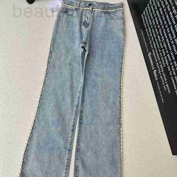 Frauen Jeans Designer Frühjahr Neues Ch Nanyou Gaoding Korean Edition Reduzierung der schweren Industrie Metallkette Waage Wasser reines Baumwoll gerade Rohrschlitz Encp