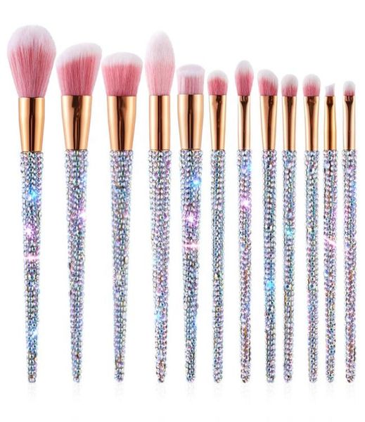 12pcs Logo personalizzato Bling Make Up Rhinestone Sintetico Diamond glitter Spazzo di trucco scintillante set6063616