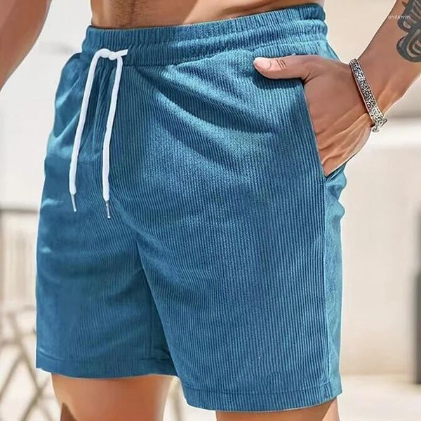 Herren Shorts Sommer Freizeit Herren Corduroy modische modische Farbe lose geradlinige kurze Hose für Männer Strand Casual Drawess Schnürung