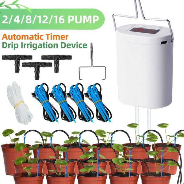 Bomba de água de flor de plantas automáticas Dispositivo de irrigação por gotejamento de pinos 2/4/8/16 Sistema de bomba do sistema de timer do sistema de bomba 240408