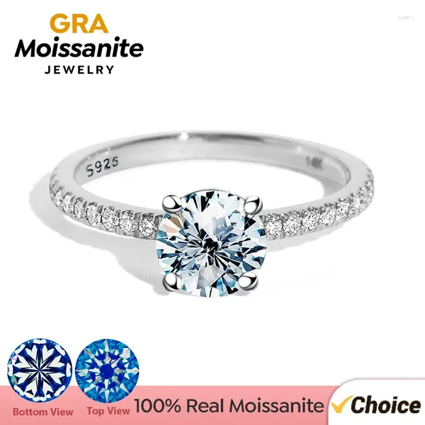 Rings de cluster GRA Luxo 1-5CT Diamante moissanita para mulheres Big Solitaire Casamento genuíno real 925 Sterling Silver Designer Jewel