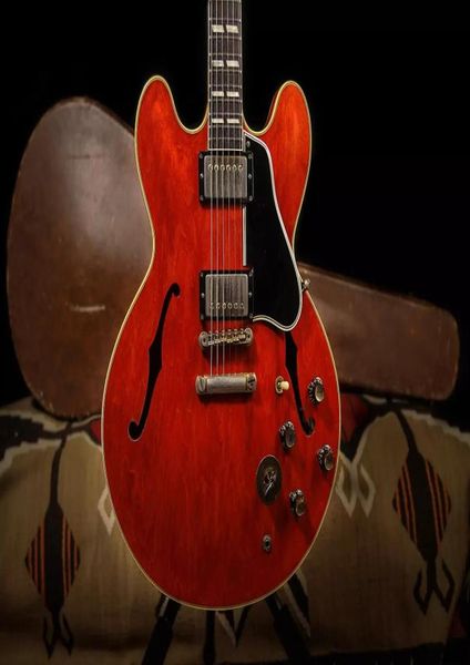 1961 Custom 345 Trans Cherry Semi Hollow Body Jazz E -Gitarre Schwarze Pickguard Perle Split Parallelogramm Inlay Gold Humbucki8009814