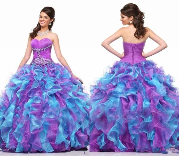Красочные сладкие 16 платья Quinceanera 2018 с блестками из бисера Ball Play Ournza vestidos de Longo Purple и Blue Formal Party G8116280