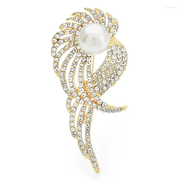 Broches Wulibaby Angel Wing for Women Unisisex 2-Color Rhinestone Pearl Beautiful Party Casual Broche Pins Presentes