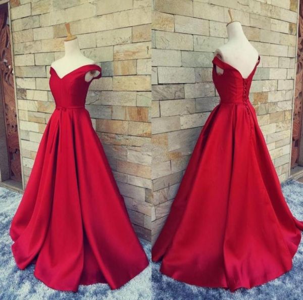 Yeni Basit Basit Koyu Kırmızı Prom Elbiseler V Boyun Omuzdan Düzenli Satin Özel Yapımı Arka Korse Gece Elbise Resmi Elbiseler Rea3534427
