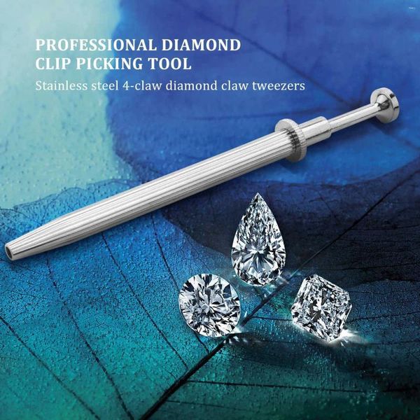 Bolsas de armazenamento Pront Holder Professional Diamond Pick-up Tool Aço inoxidável 4 pontas de garra Tweezers Beds Tweezer