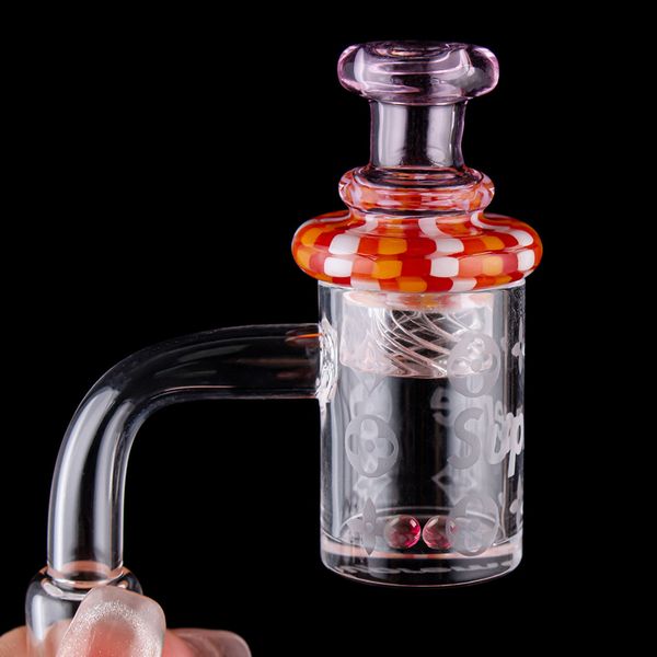 Supre Style 14mm Erkek Kuvars Banger Sigara Aksesuarları Dönen Karbonhidrat Kapağı ve Terp İnci Ball Cam Bong Su Boru Dab Rig için Domuz Kova Ekle