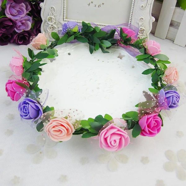 Клипы для волос богемия розовые цветы венок цветочные невесты для свадебной вечеринки Гарленда лента
