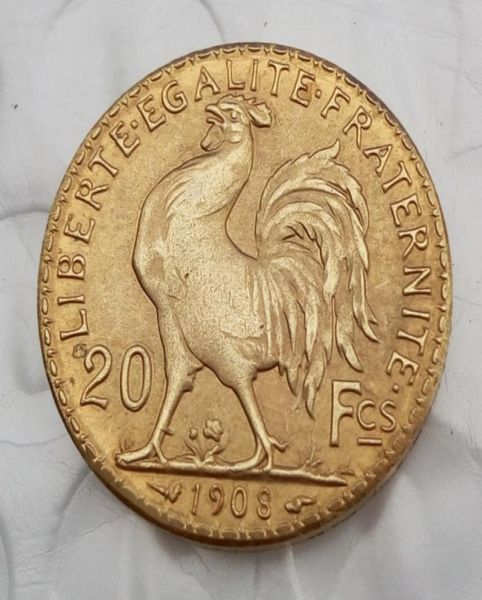 Frankreich 20 Franken 1908 Rooster Gold Copy Coin Shippi Brass Craft Ornamente Replikmünzen Home Dekoration Accessoires9076061