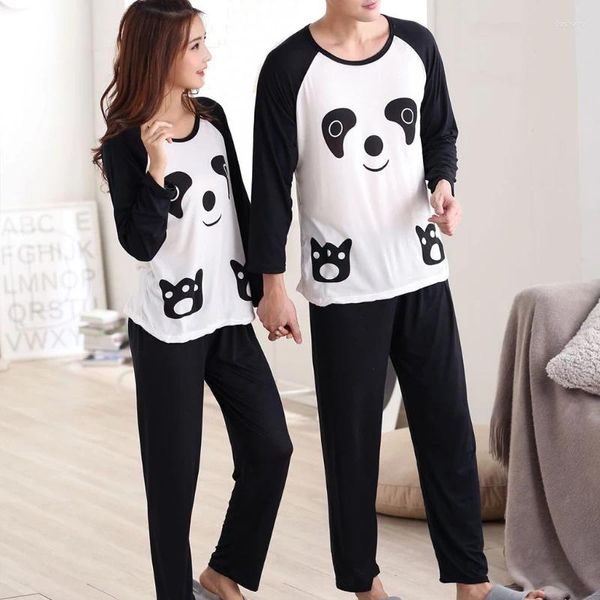 Roupas em casa KLV Couples Mulheres homens desenhos animados de outono panda de manga longa Pontas de pulsão de pijamas Conjunto de roupas de sono Casual Wear M/L/XL/2xl