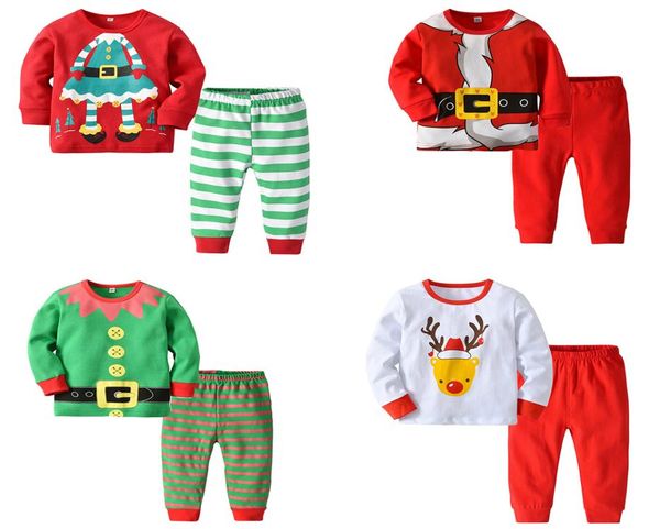 Baby Christmas Home Clothes Elk Santos Buddy Bear Dress Vestido Uniforme Impressão de Manga Longa Menina de Menina Conjuntos de Pacar