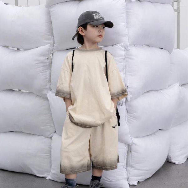 Bekleidungssets Jungen Set 2024 Sommerkoreanische Print -Mode und Mädchen lässig Top Hosen zweiteil für den Outdoor