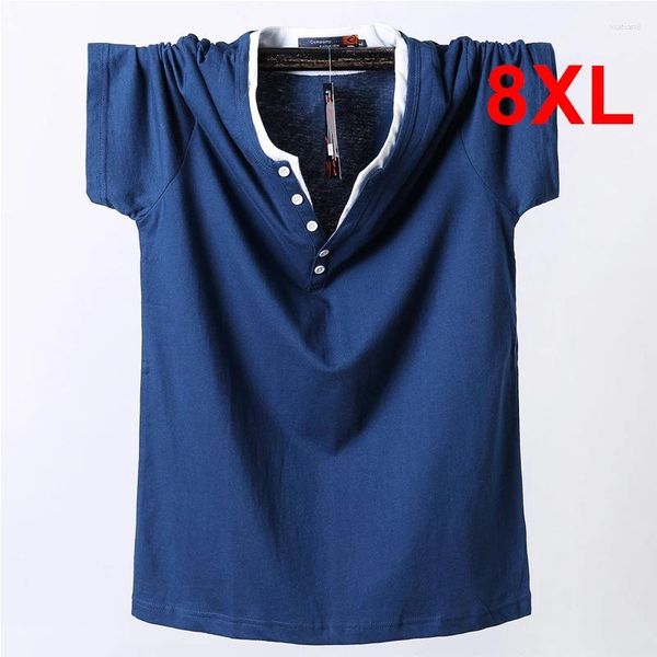 Camisetas masculinas 7xl 8xl plus size t-shirt Men 2024 Summer Summer Short Tshirt Cotton Casual Solid Color Button Tops Tees para gorda macho grande