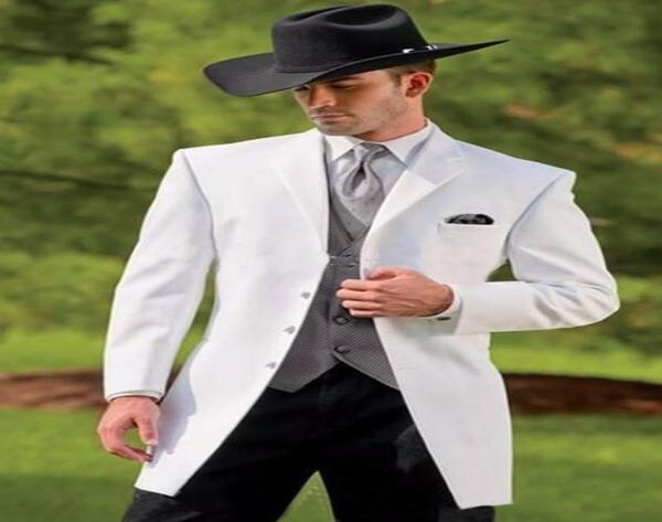 Tuxedos de algodão de algodão de 3 peças brancos, cowboy slim fit preto terno de noivo de casamento de jantar para homens usam ternos de baile de jaquetapan6309678