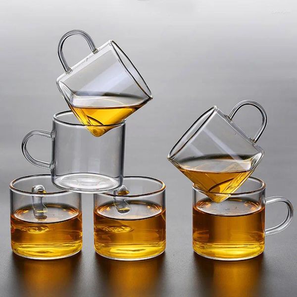 Bicchieri da vino 120 ml x 6pcs piccoli tazze da tè in acqua trasparente resistente al calore spesse con set di tè a manico