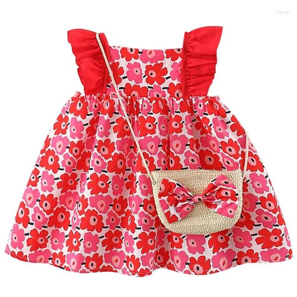 Девушка платья 2peece Summer Baby Clothing Корейская милая цветы без рукавов.