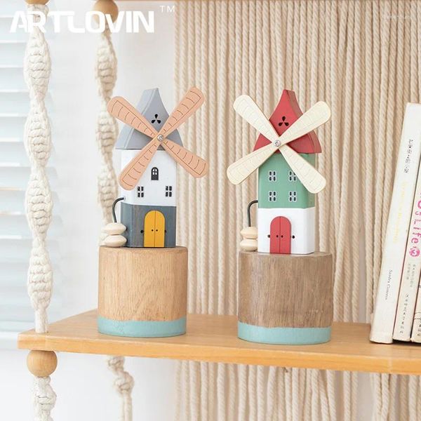 Dekorative Figuren im pastoralen Stil Rotary Windmill House Charming Cottage Home Decor Nordic Kinderzimmer Garderobe Schreibtischschütze Dekoration