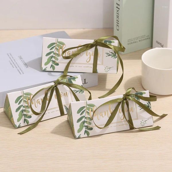 Geschenkverpackung 10/20pcs Green Leaf Dreieck Candy Box Hochzeit Keks bevorzugt Verpackung mit Ribbon Engagement Geburtstag