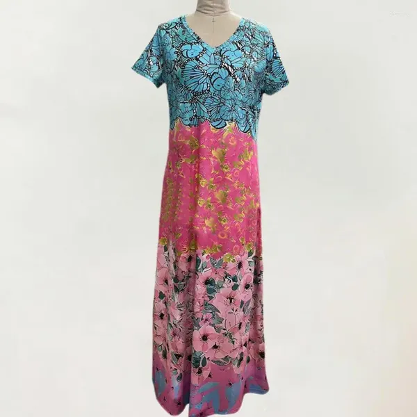 Abiti casual Stampa floreale Maxi Dress mack Colorful V per donne con maniche corte divisi laterale Lunghezza alla caviglia in stile etnico