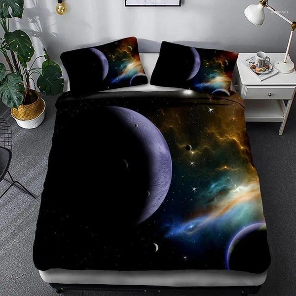 Conjuntos de cama Conjunto HD Starry Sky Pattern Print Duvet Tampa com travesseiro Têxteis caseiros Microfiber edredom para crianças 3D