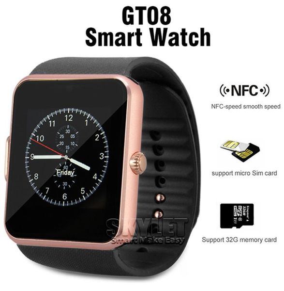 GT08 Bluetooth Smart Watch com SIM CARD Slot NFC Health Smartwatches para Android Samsung e Smartphone 144 polegadas Tela de toque SM3699140