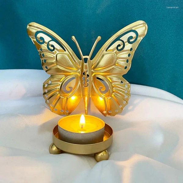 Titulares de vela Creative Gold Butterfly Holder requintado Mesa Candlestick para Decoração de Peças de Casamento Romântico