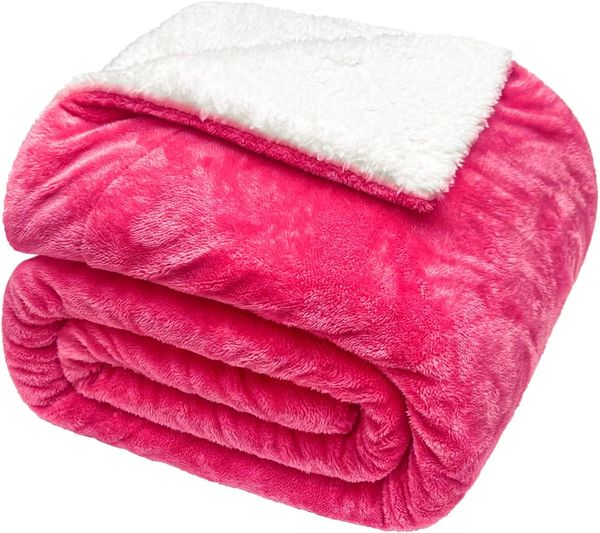 SydCommerce Reversível Cobertores de Velvet para Cama de Couch Sofá, cobertor Ultra Soft Cosy e Warm, 50x60 polegadas, rosa quente