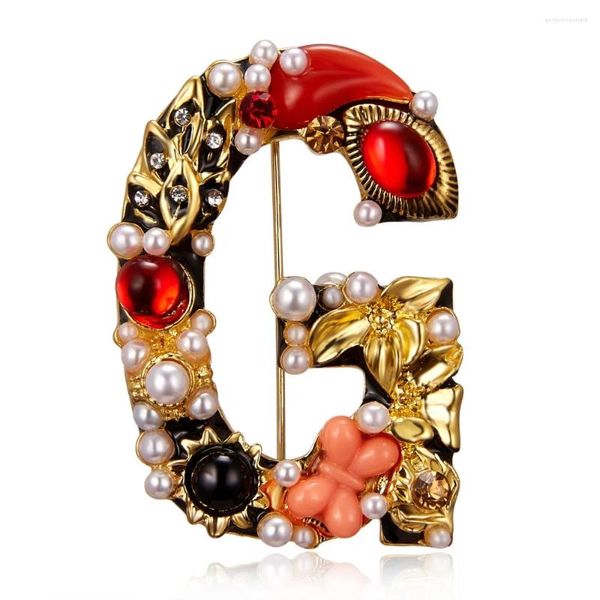 Broschen Luxus exquisites Buchstaben G Retro Perlenkristall Brosche Frauen Mode Design Anfangs Name Pin Kleidung Accessoires