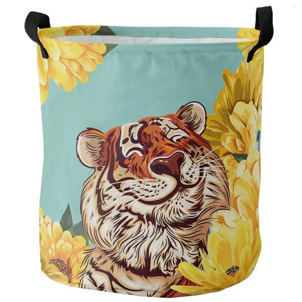 Bolsas de lavanderia girassol engraçado tigre borboleta cesto de cesto de brinquedo de brinquedo de brinquedo à prova d'água Organizador de roupas sujas