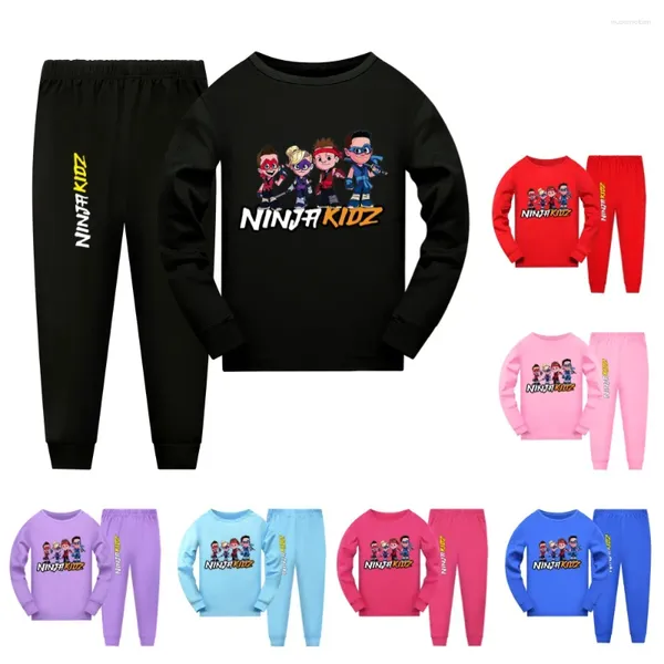 Roupas conjuntos de roupas da primavera outono ninja garoto crianças roupas de dormir para crianças pijamas de pijama de pijama de garotas de algodão desenho animado de algodão pijamas