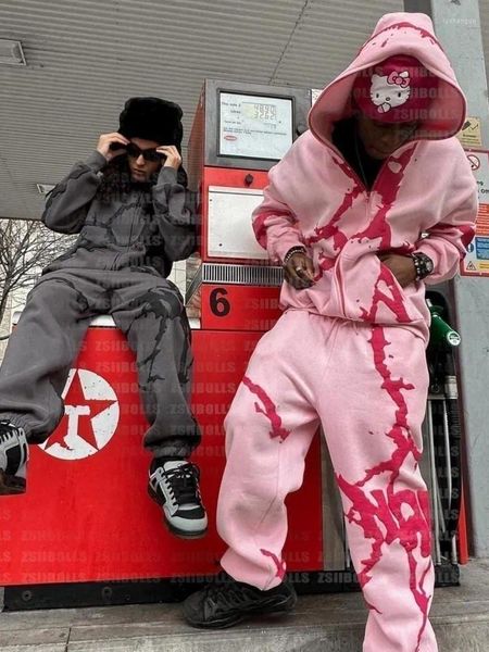 Herren Hoodies Gothic Harajuku Sportshemd Street Frauen Bubble Print Langarm Hoodie Casual Reißverschluss Mantel Y2K Top Crop Anzug 2000