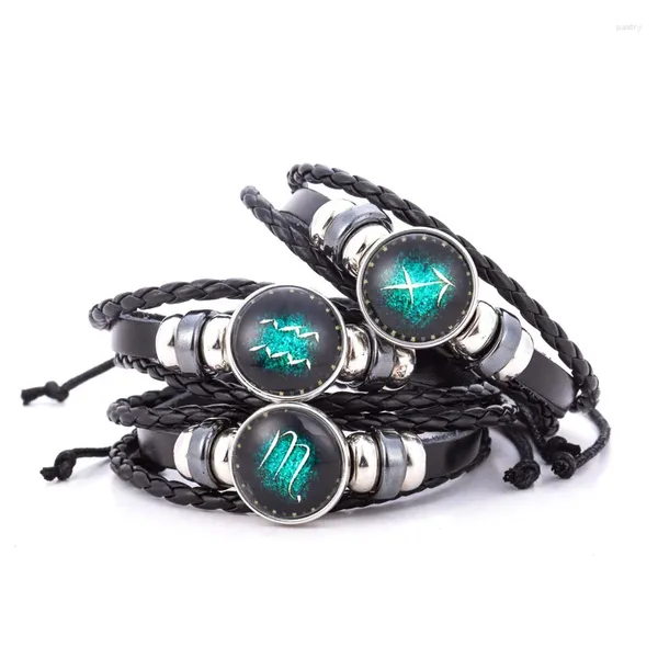 Bracelets de charme Moda 12 Constelações SIGNACO DE ZODIACE BLACK PARA MENINOS MENINOS JOENS AJUSTÁVEL SNAP BOTTELET BUTLOM