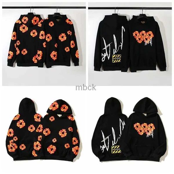 Mens Hoodies Sonbahar ve Kış Yeni Amerikan High Street Köpük Alev Çiçek Erkekler ve Kadınlar Yüksek Kaliteli Hoodie Street Giyim Harajuku Y2K Giysileri 240412