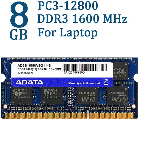 RAMS ADATA Laptop Memória DDR3 DDR3L 2GB 4GB 8GB 1600MHZ RAM SO DIMM 204 PIN 1600 1333 Para Lenovo Thinkpad HP 1.5V PC312800U RAMS