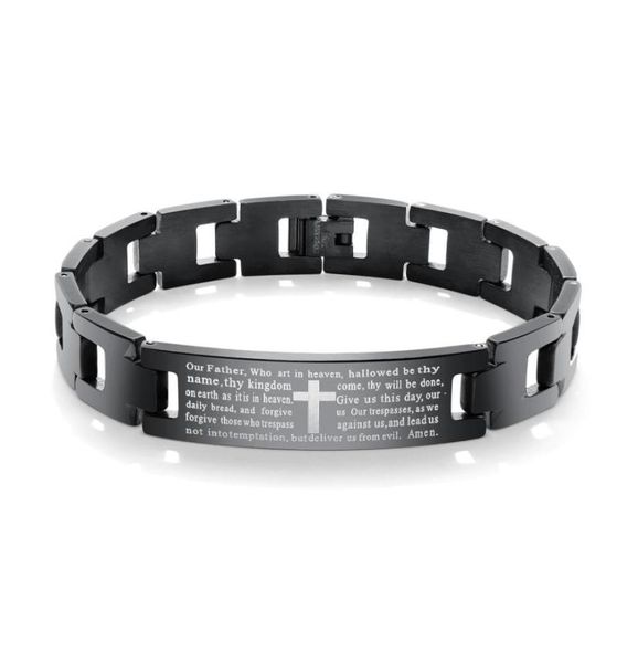 MEN039S Black Biker Chain pesado Lord039S Bracelete cruzada de oração em aço inoxidável9401461