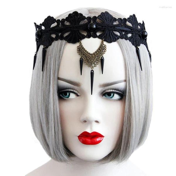 Clip per capelli Women Basco Punk Punk Gothic Black Crown Flower Flower Lace Rivet Spike Cone Drop Castello per capelli Chieno Accessorio Accessorio