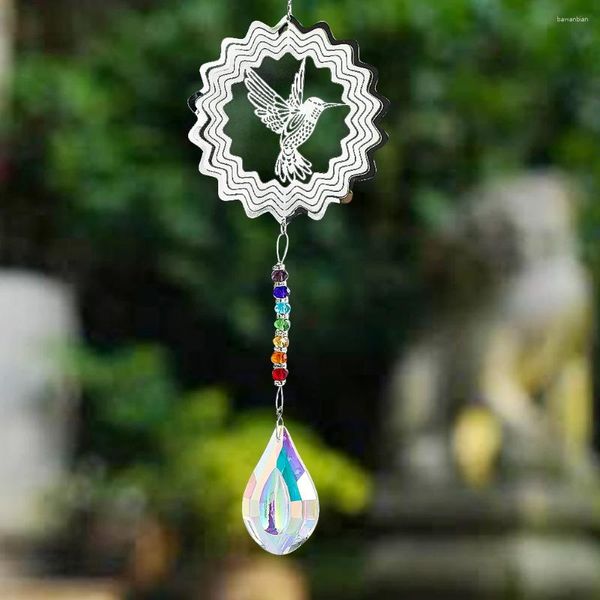 Dekorative Figuren Kolibri Wind Spinner Sonnencatcher für Gartengarten Dekor 3d Kinetische Chimes Regenbogen -Chakra -Kristallprisma Hängen hängen