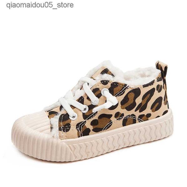 Tênis de inverno crianças sapatos de algodão meninas e meninos botas de neve luxuoso leopardo anti deslize e sapatos de esportes de crianças quentes 22-33 Q240413