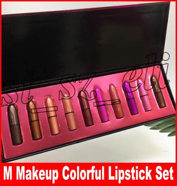 M Makeup 10 Colors Lip Set Matte Mipstick Set Рождество Lipkit Laving Bullet Black Cosmetics Gift Lip Stick7251835