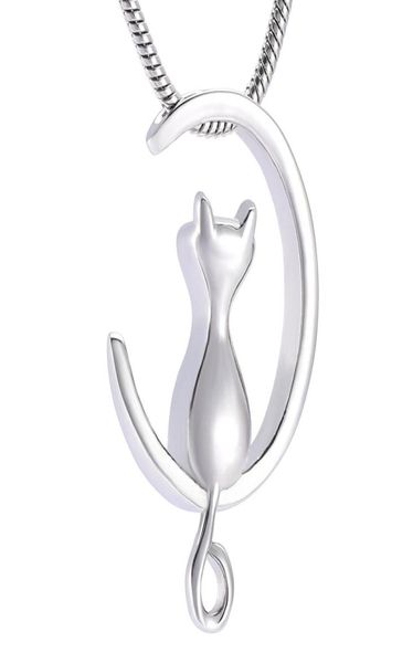 IJD10014 Moon Cat inossidabile Cremazione Stee Cremation Gioielli per la collana di urne commemorative per animali