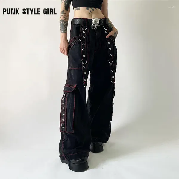 Kadınlar kot siber punk unisex kadınlar gotik bol pantolon tulumlar y2k harajuku bf kargo çifti rahat gevşek yüksek bel pantolon