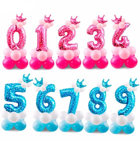 Balões de aniversário Balões azul rosa Balões de papel alumínio 1 2 3 4 5 6 7 8 anos Decorações de festas de feliz aniversário Crianças Ballon M21711850805