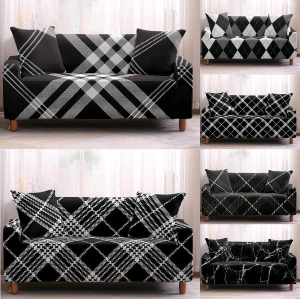 Stuhlabdeckungen mit schwarz-weißer Geometrie kariertes Sofa-Abdeckungsabdeckungsabdeckungen Stretch Living Room Couch Handtuch 1/2/3/4-Sitzer