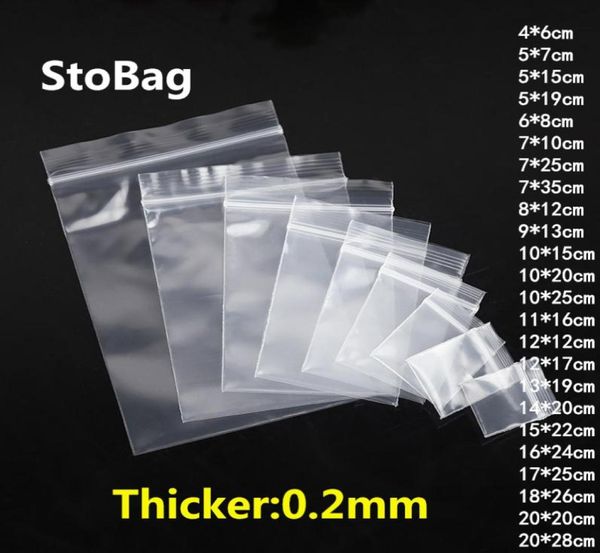 Stobag 100pcs espessos transparentes com zíper de sacos plásticos sacos de jóias Bolsa de armazenamento de embalagens de embalagem Print Reclosable Print 2010217138116