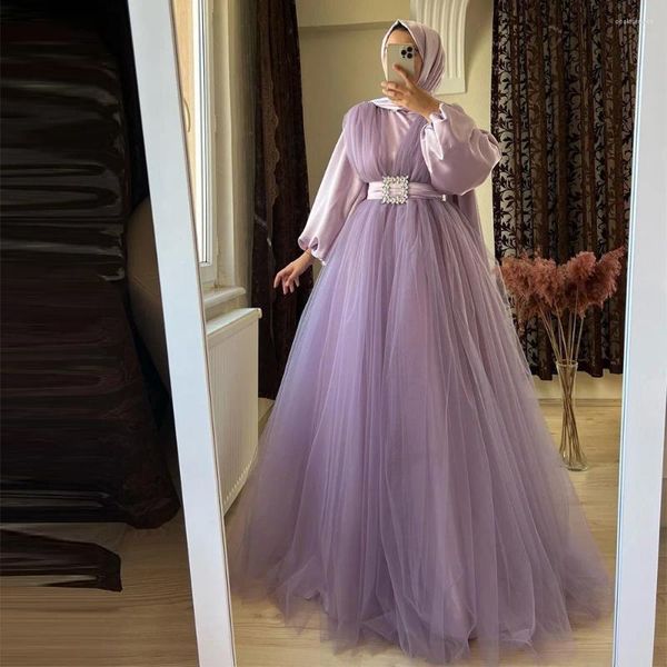 Partykleider Sevintage Modest Violet Prom Long Sleeves hochhals A-Linie arabisch-muslimische Abendkleid türkische formelle Kleider Abiye