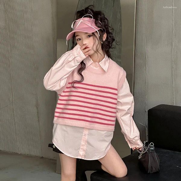 Маленькие наборы одежды для девочек -свитер набор рубашки Casual Spring Wear 2024 Western Style Little Girl Fashion Two Piece