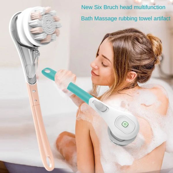 Escova de banho elétrica de massageiro de limpeza de chuveiro de massagem escova multifuncional spa Spa à prova d'água ipx7 pincéis traseiras de alça longa