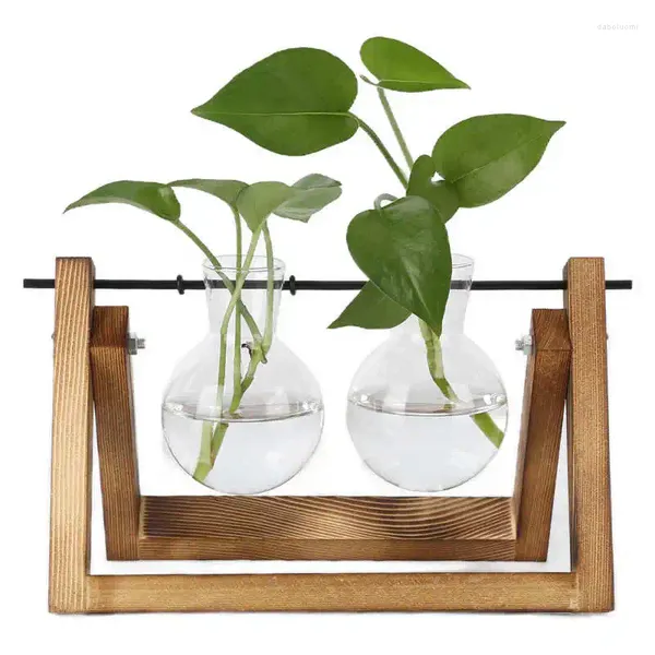 Vasi di vetro fioriera vaso di vetro Terrari Kit Terrarium con supporto in legno retrò per Hydroponics Garden Office Home