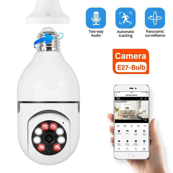 IP Kameralar 1080p HD Kamera E27 Ampul Kamera WiFi Cemera Gece ve gece Tam Renkli Aydınlatma Gözetim Kamerası Çift Işık 360 Döndürme 240413