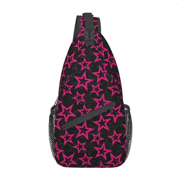 Rucksackfliesenmuster Pink Schlinge für Frauen Männer Stern Print Cross -Body -Umhängetaschen lässig Brustweg Wandern im Freien